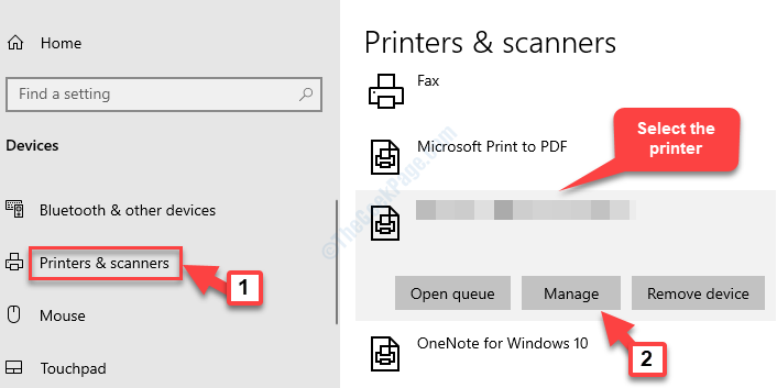 อุปกรณ์ เครื่องพิมพ์และสแกนเนอร์ Select Printer Manage