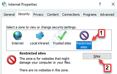 Interneteigenschaften Sicherheit eingeschränkte Sites Sites