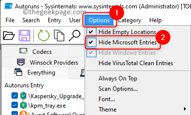 Automātiskās palaišanas opcijas Slēpt Microsoft ierakstus Min