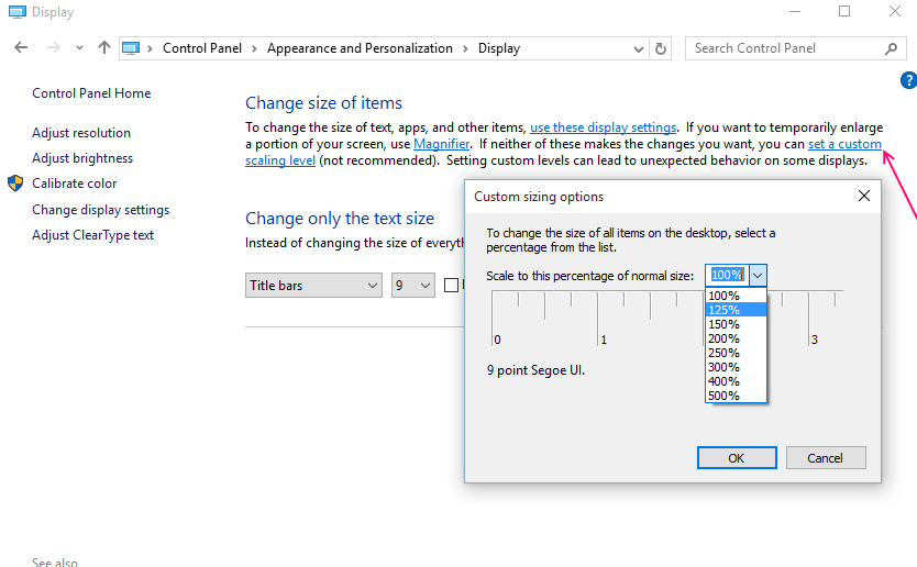 Hogyan lehet nagyobb méretűvé tenni a Windows 10 asztali elemeket és szöveget