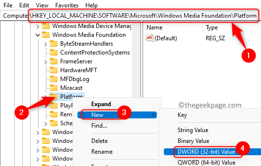 แพลตฟอร์ม Registry Windows Media Foundation สร้าง Dword Min. ใหม่