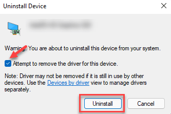 Aviso de desinstalação do dispositivo Excluir o software de driver para este dispositivo Verifique o mínimo de desinstalação