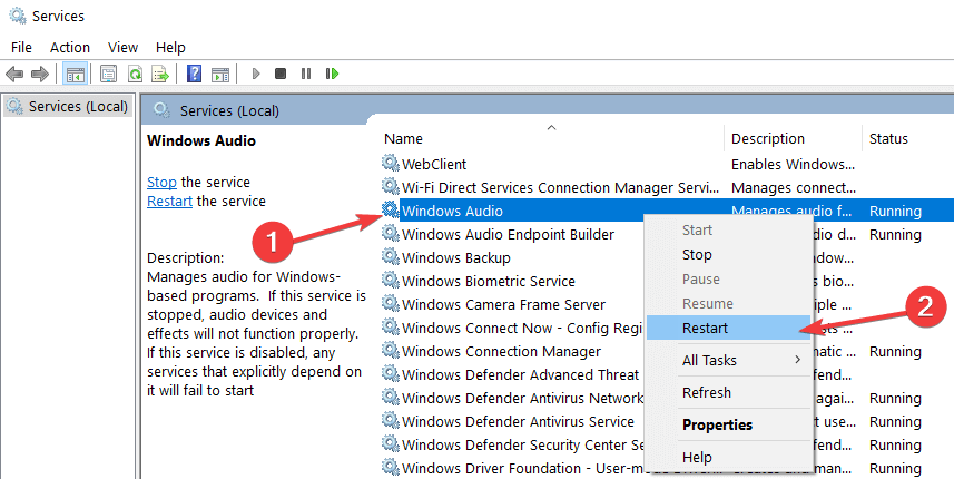 нулиране на Windows аудио услуга -