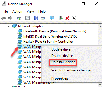 Device Manager Hálózati adapterek Vpn adapter Kattintson a jobb gombbal az Eszköz eltávolítása elemre