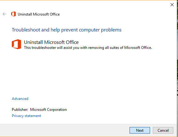 Office 2016 Installationsfehlerfenster error