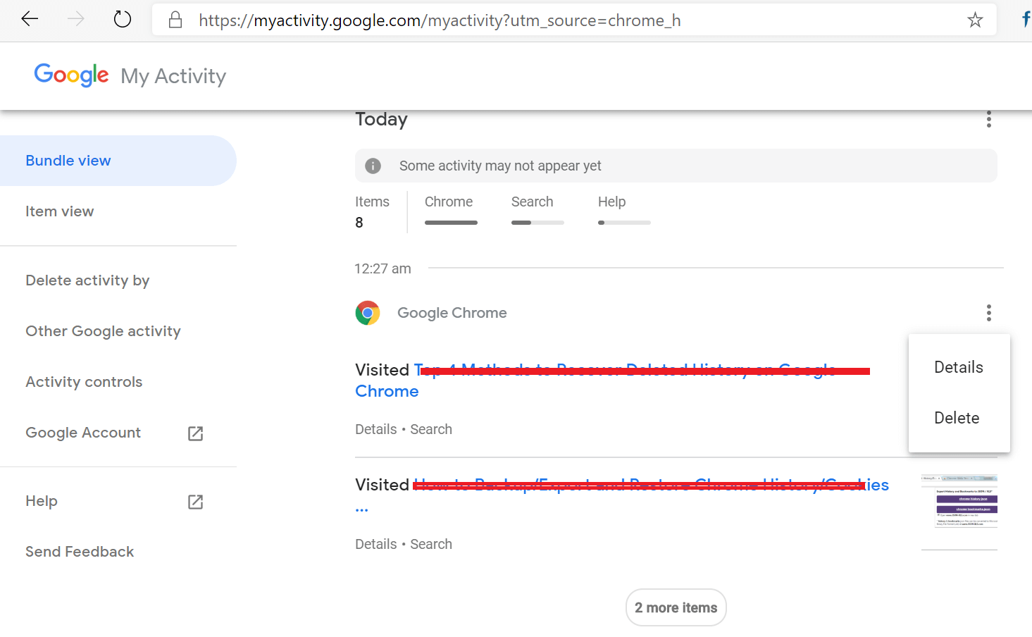 Tarkastele Google Chromen MY Activity Tool -historiaa