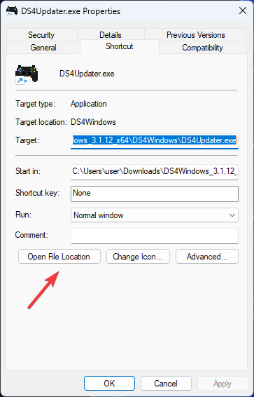 افتح موقع الملف - قم بإلغاء تثبيت DS4Windows