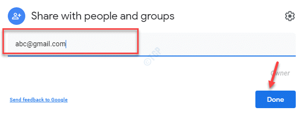 Mit Personen und Gruppen teilen E-Mail-ID des Empfängers hinzufügen Fertig