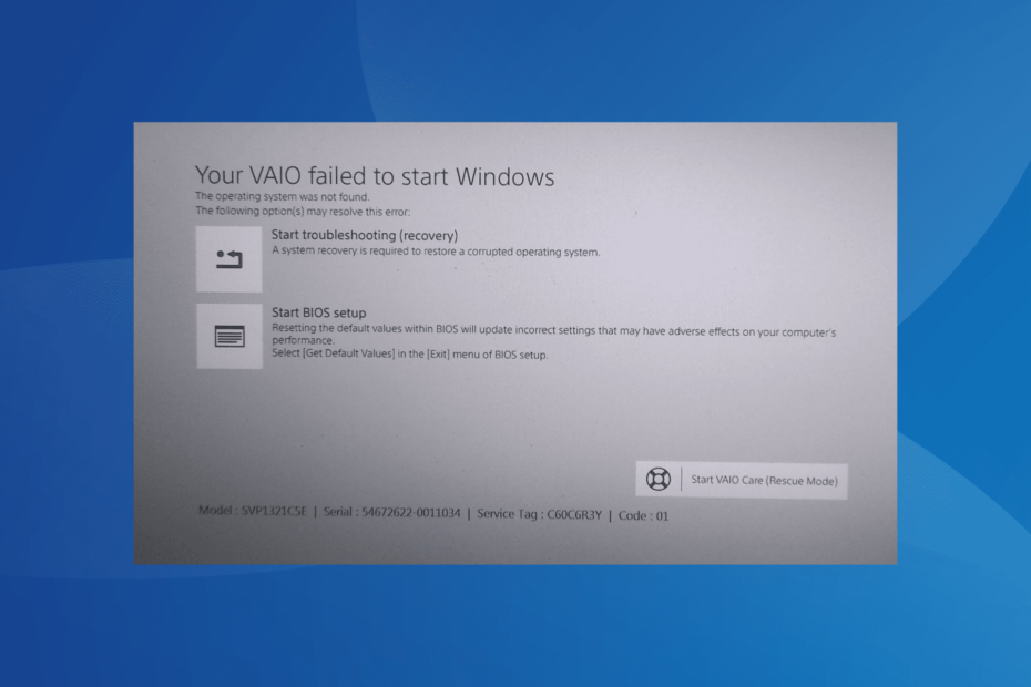 תקן את VAIO שלך לא הצליח להפעיל את Windows