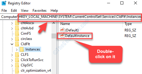 Registry Editor นำทางไปยังเส้นทางอินสแตนซ์ Defaultinstance Double Click