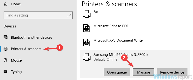 gerenciar configurações de impressoras e scanners de impressora um erro ao abrir a impressora no Photoshop 