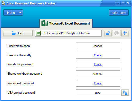 Майстер відновлення паролів MS Excel