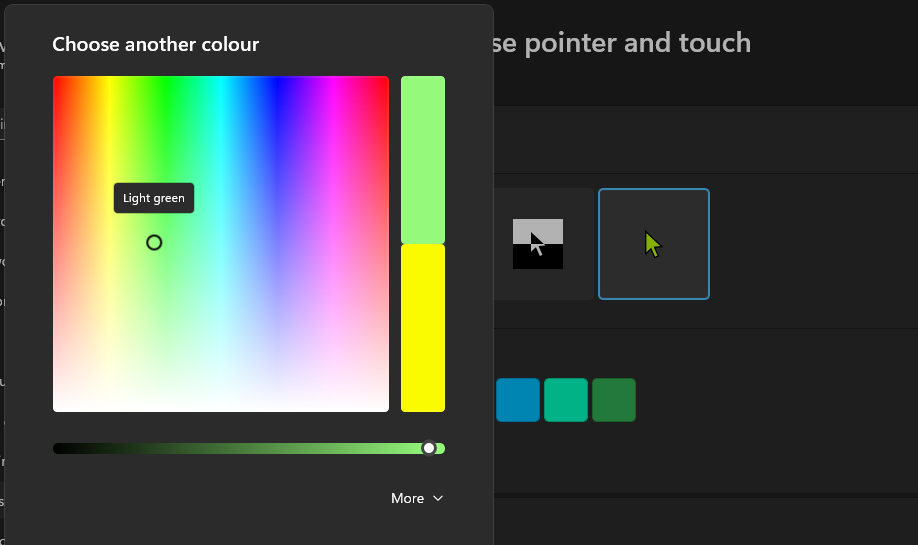 Instrumentul de selectare a culorilor schimbă culoarea cursorului mouse-ului
