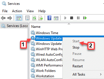 خدمات Windows Update انقر بزر الماوس الأيمن فوق ابدأ