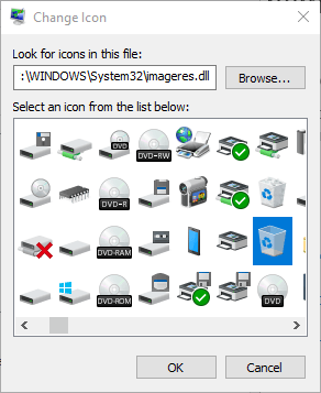 Alterar o ícone da janela do Windows 10 ícone da lixeira personalizada não atualizando
