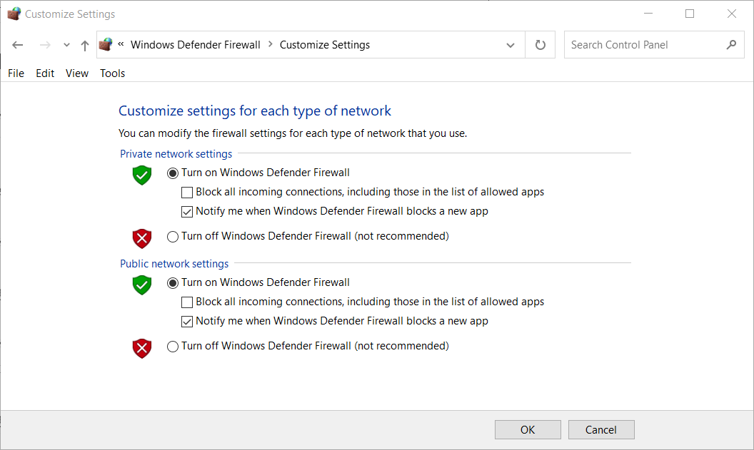 Nastavitve za izklop požarnega zidu Windows Defender morate biti prijavljeni v svoj račun ea za dostop do spletnih funkcij