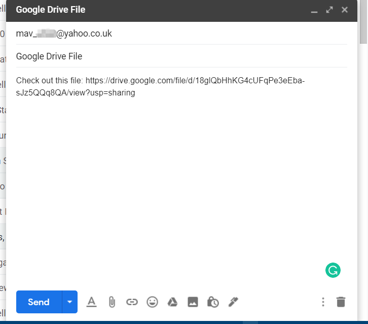 Текстовий редактор повідомлень Gmail надає спільний доступ до папки Google Drive іншим користувачам