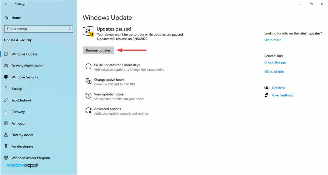Reanudar actualizaciones para reparar la descarga de Windows 11 atascada