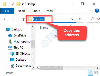„File Explorer“ Kopijuoti laikino aplanko adresą
