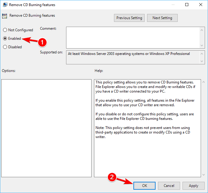 увімкнути політику Windows 10 DVD привід не читає диски