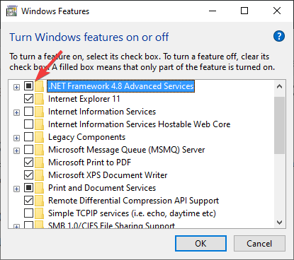 deaktivoi .NET framework 4.8 - citrix-vastaanotin, tapahtui kohtalokas virhe Windows 10