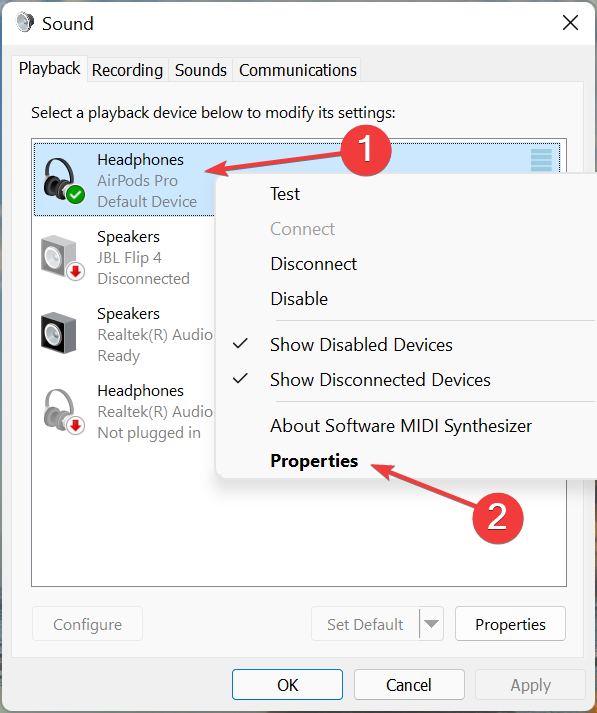 Eigenschaften zum Reparieren von Airpods mit geringer Lautstärke unter Windows 11