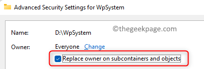 Wpsystem 고급 보안 설정 확인 하위 컨테이너에서 소유자 바꾸기 최소
