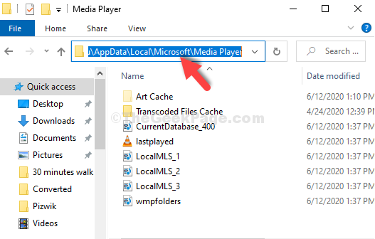 Расположение данных приложения проводника файлов Локальный проигрыватель Microsoft Media