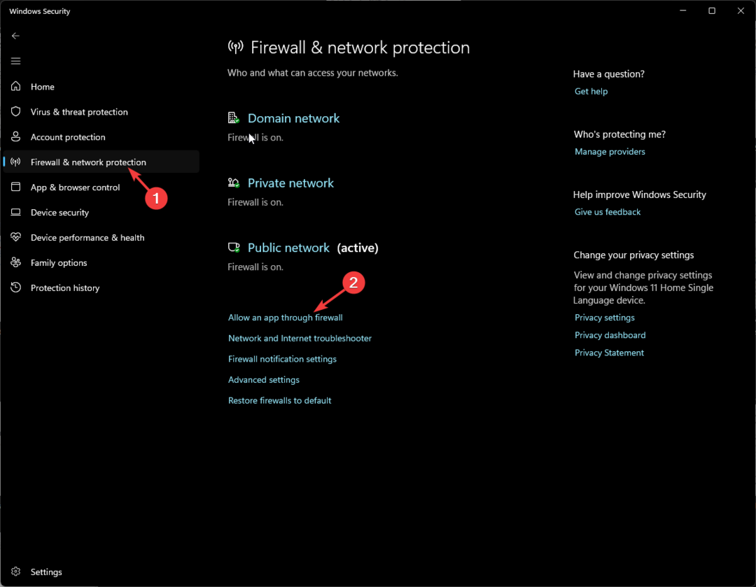 Firewall e protezione della rete: consente a un'app di passare attraverso il firewall.