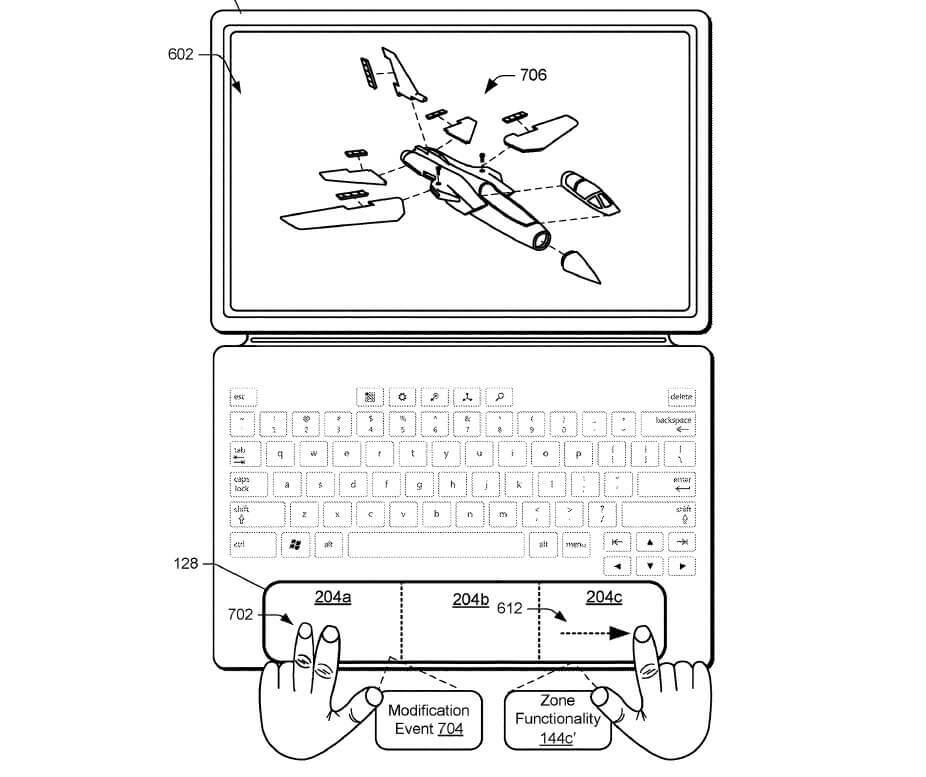 touchpad de patente da microsoft com zonas