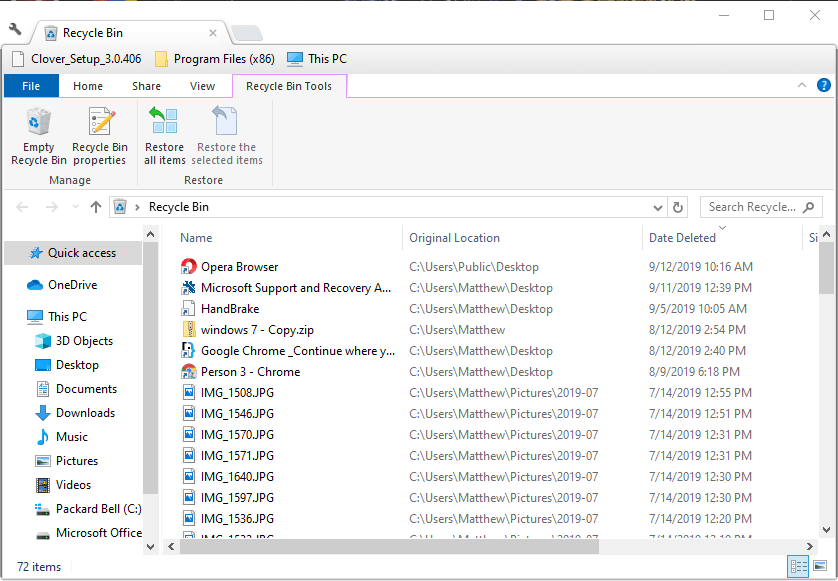 Recycle Bin melihat drive yang berisi file data Anda kehabisan ruang disk