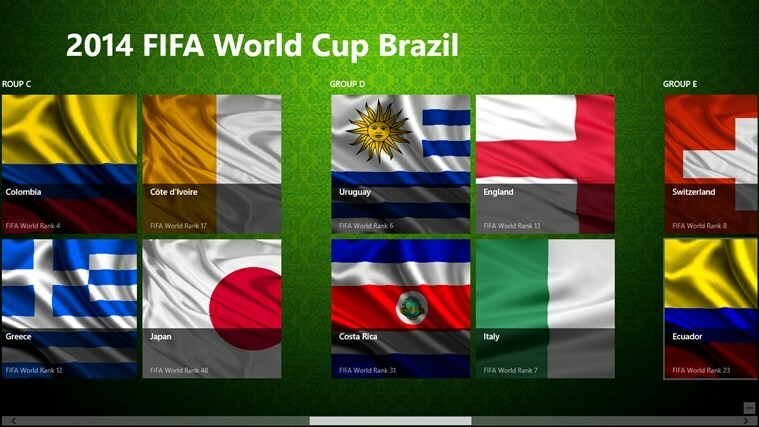 aplicația Windows 8 pentru Cupa Mondială 2014