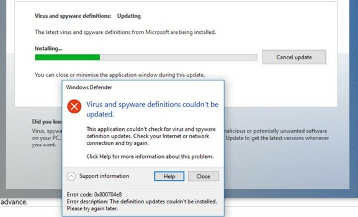 Windows Defender -virhe 0x800704e8
