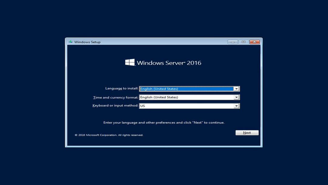 Вікно налаштування Windows Server 2016, як відновити Windows Server 