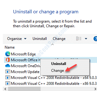 โปรแกรมและคุณสมบัติ ถอนการติดตั้งหรือเปลี่ยนโปรแกรม Microsoft Office Suite คลิกขวา เปลี่ยน