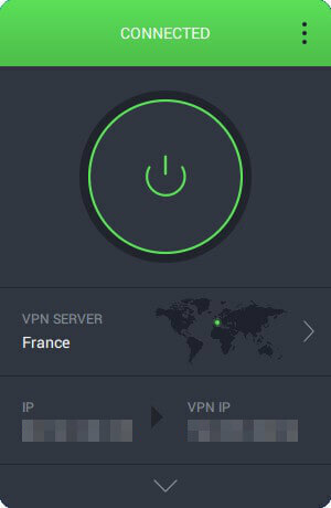 Accesul la internet privat este conectat la serverul VPN francez