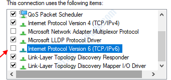 Nuimkite žymėjimą „IPv6“