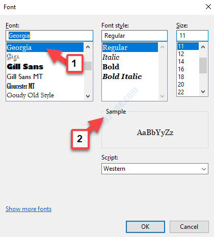 Notepad Font Kontroller skrifttypeprøve