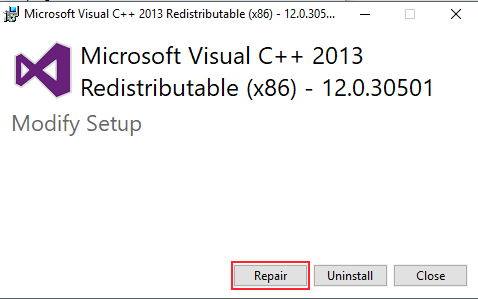 Reparar Visual Studio