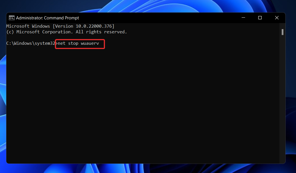 net-stop-wuauerv-cmd Windows 11 cod de eroare 0x800f0801