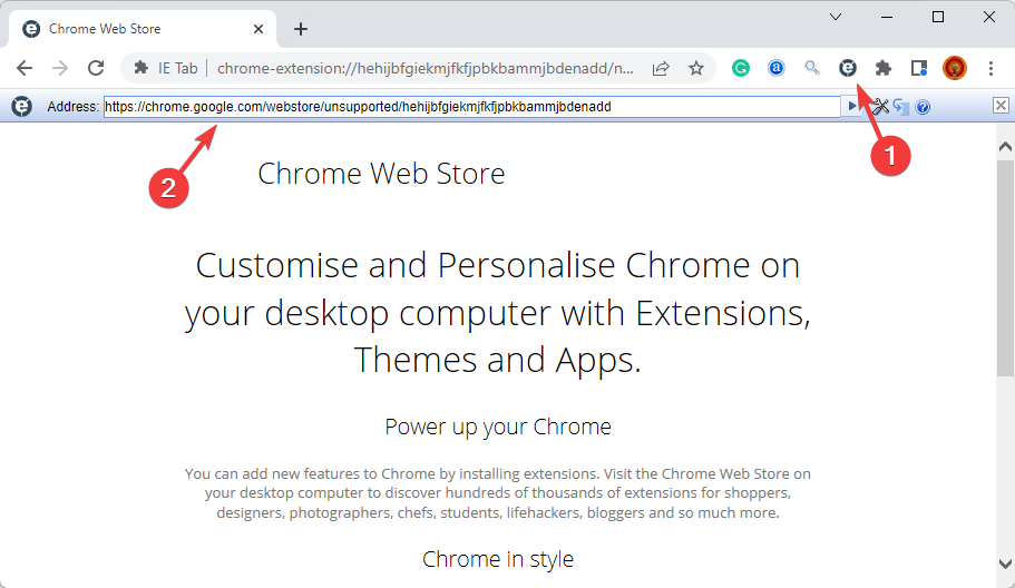 ChromeのIEタブツールバー