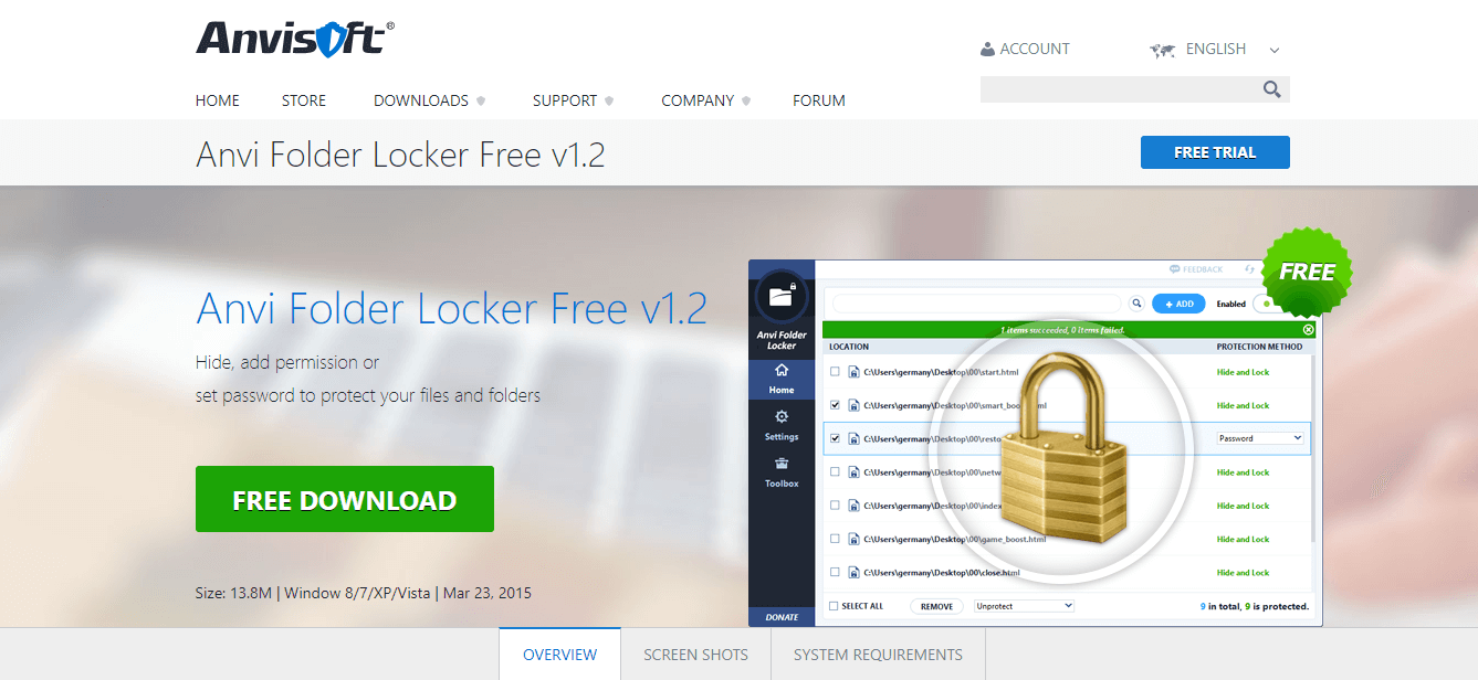 Anvi Folder Locker - საქაღალდეების დამალვა win10