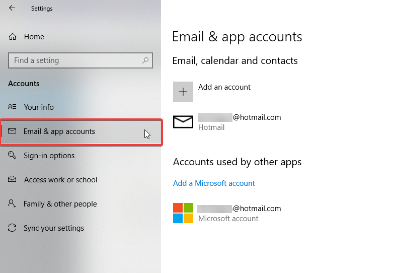 Microsoft 계정에 연결된 해당 장치가없는 전자 메일 및 앱 계정