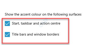 Visa accentfärgen på följande ytor Start, Aktivitetsfält och Action Center Titelfält och Windows-kanter