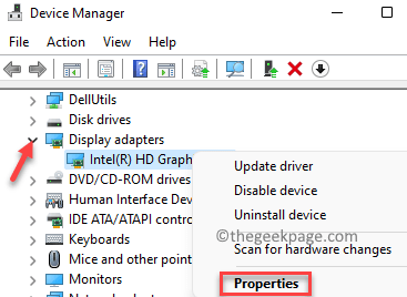 Device Manager Display Adapters Graphics Driver მარჯვენა ღილაკით თვისებები მინ