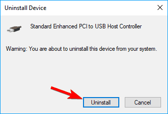 Sikker fjernelse af hardwarefejlmeddelelse afinstaller standardforbedret PCI til USB-værtscontroller