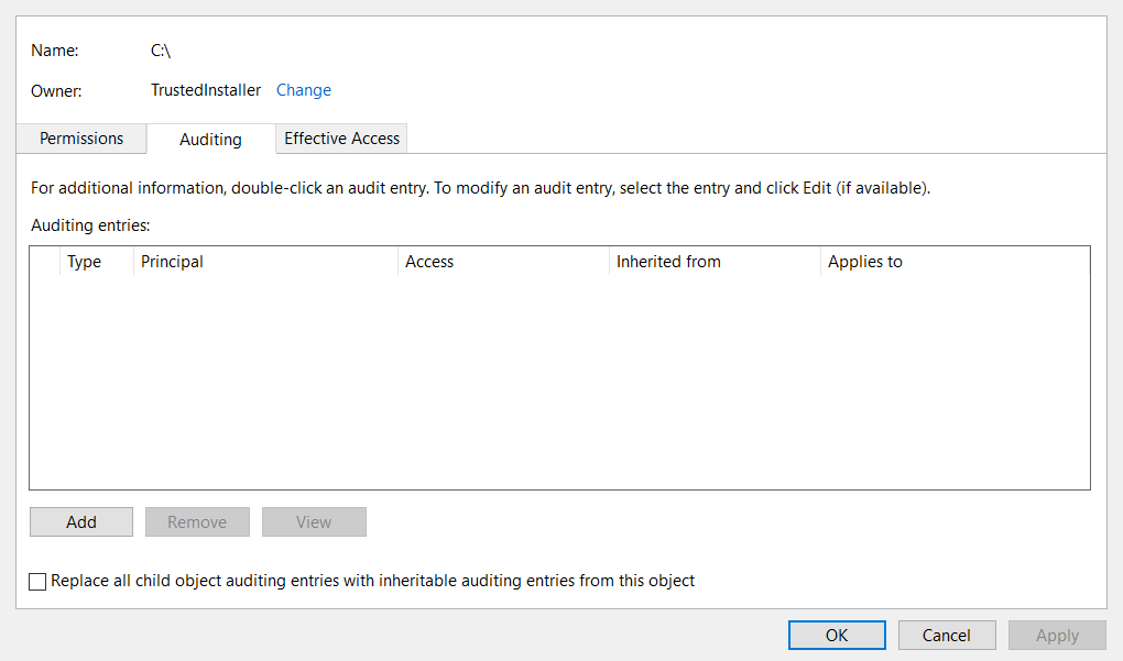 Вкладка аудиту Помилка 0x80071771 у Windows 10
