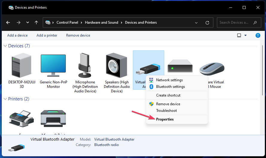 Rekvizītu opcija Windows 11 maina Bluetooth nosaukumu