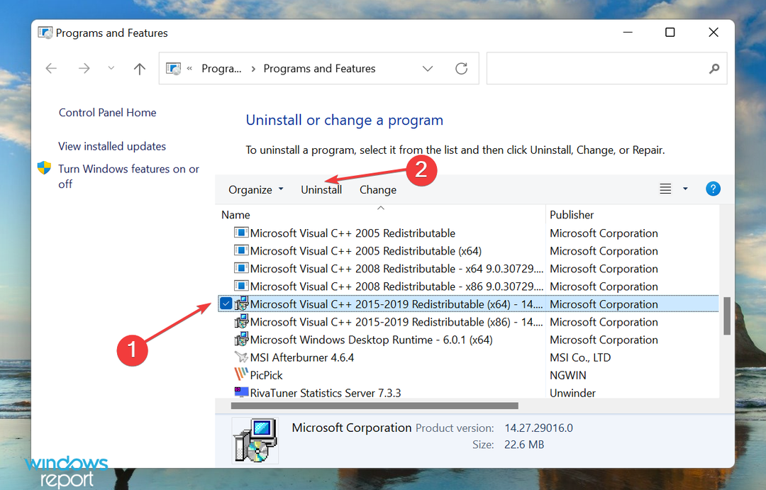 Deinstallieren Sie das Microsoft Visual C++ Redistributable-Paket, um den Laufzeitfehler Windows 11 zu beheben