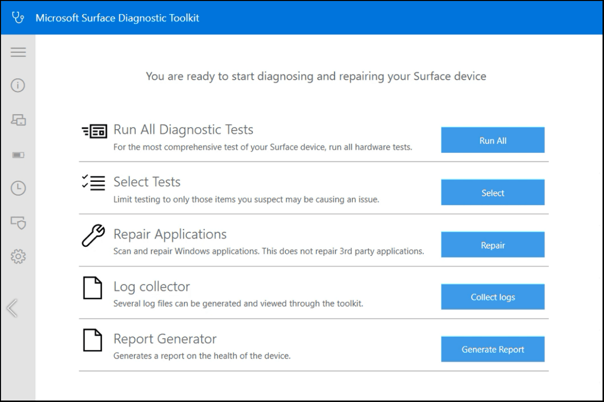 Kit de ferramentas de diagnóstico de superfície